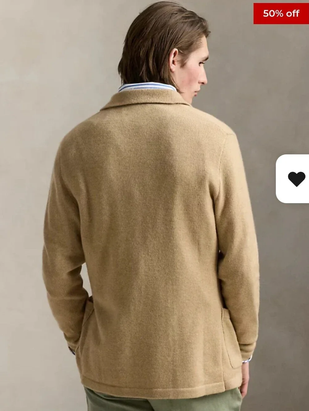 Polo Ralph Lauren Men's Cashmere Blazer Cardigan, Dune Melange, XXL